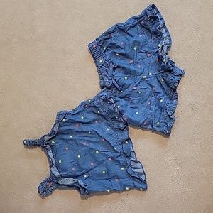 Wonder Nation Toddler Denim Ruffled Flowered 2 Piece Short Set Size 3T